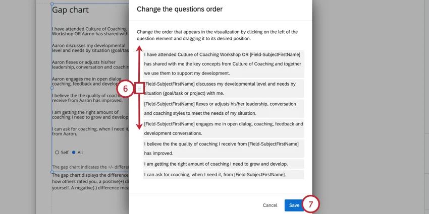 rearranging questions in a gap chart