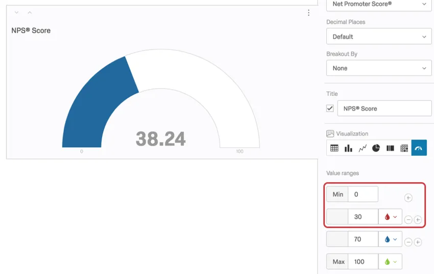 value ranges section of visualization editing panel
