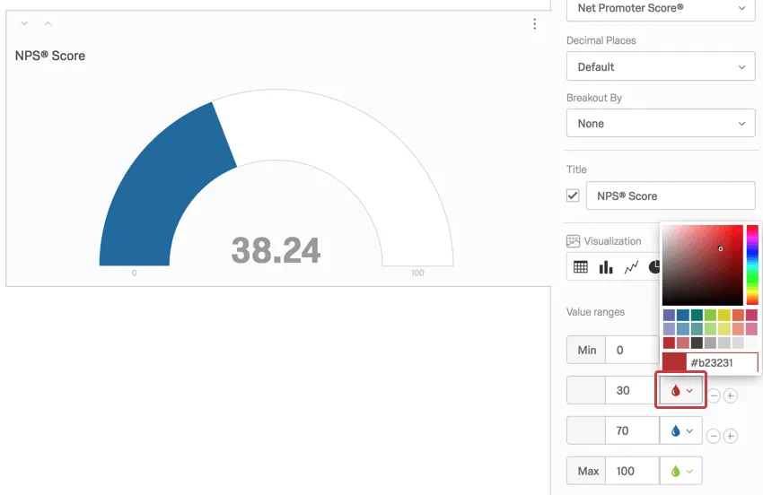 selettore di colore per intervalli di valori