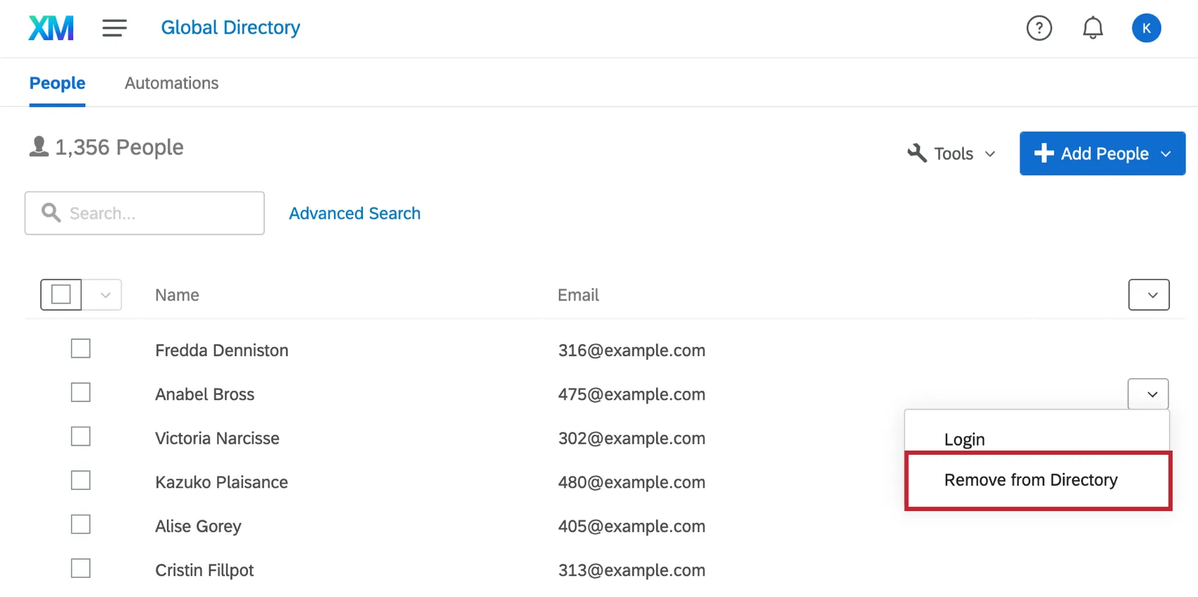 Dropdown menu to the right of a participant