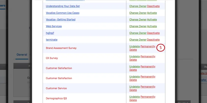Permanently delete button in red on far-right