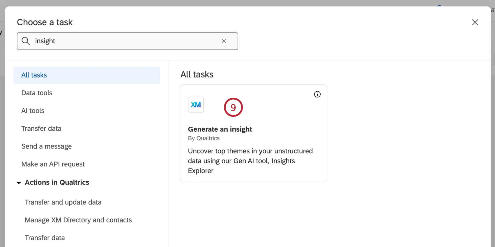 choosing the "generate an insight" task