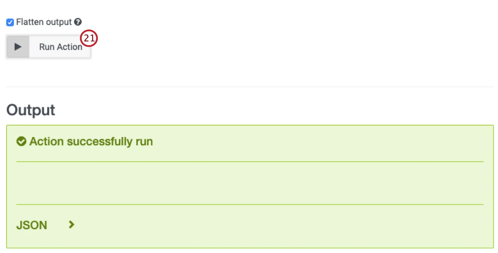 "run action" button and output in genesys