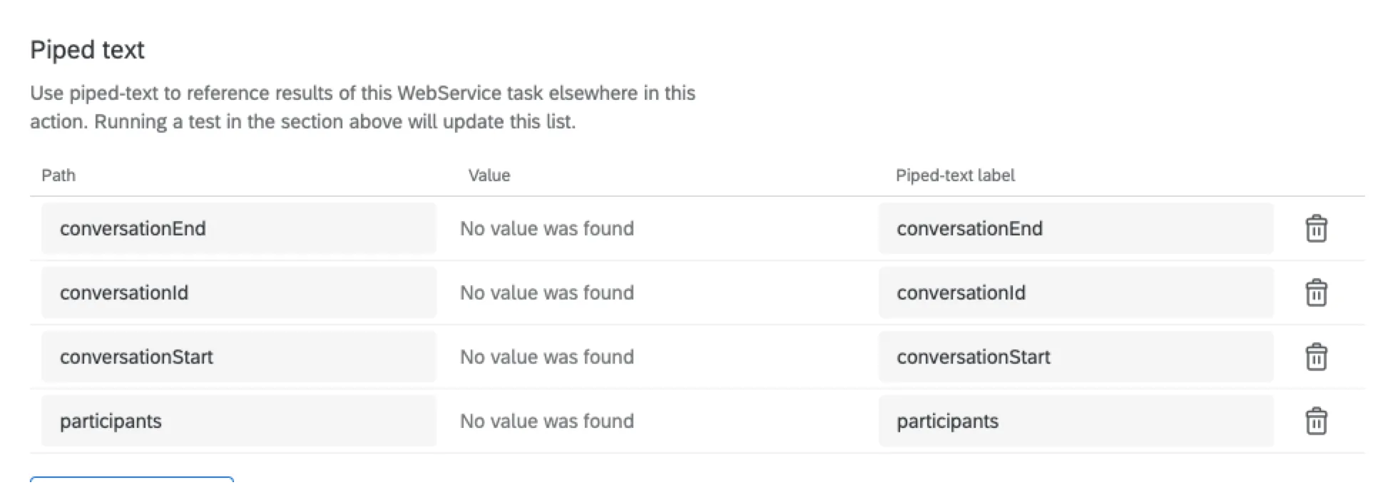 mapped fields in the piped text section