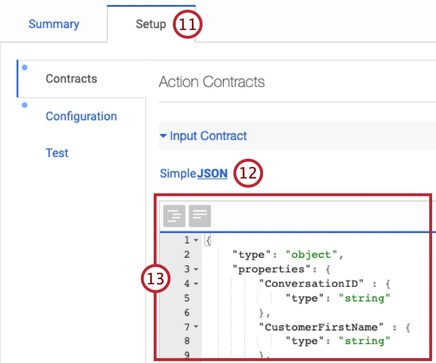 Configurar la entrada JSON en la pestaña de configuración