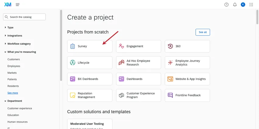 Survey project in the catalog