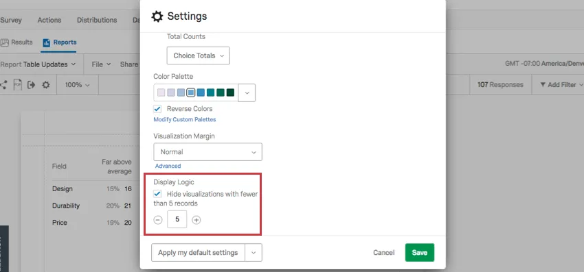 Display Logic selected revealing a field