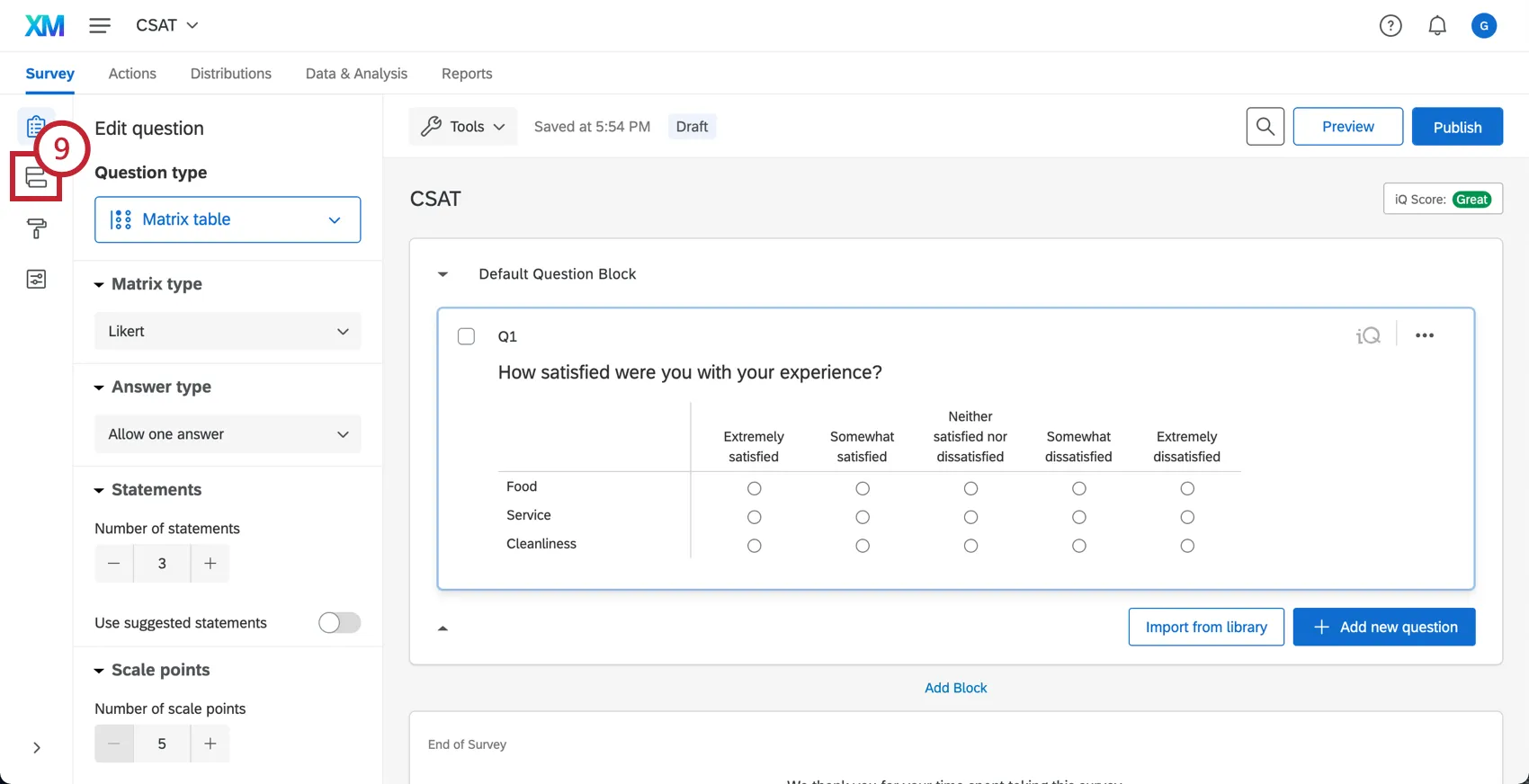 Survey flow in the target survey
