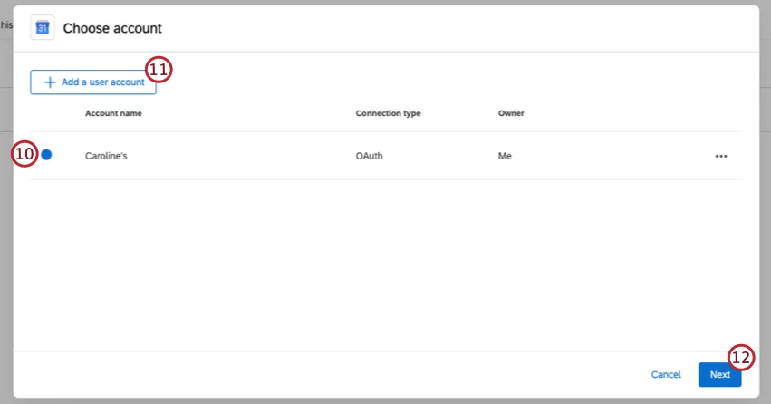 choosing a google account to use, or adding a new one