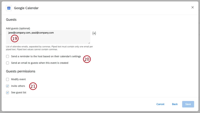 adding guests, the event information, and event visibility