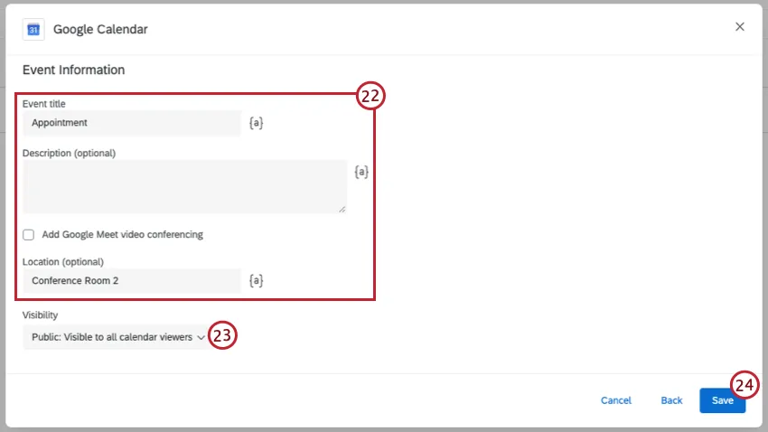 filling out event information for the calendar event