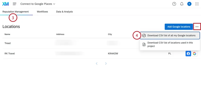 cliquer sur le menu plus dactions et télécharger google places