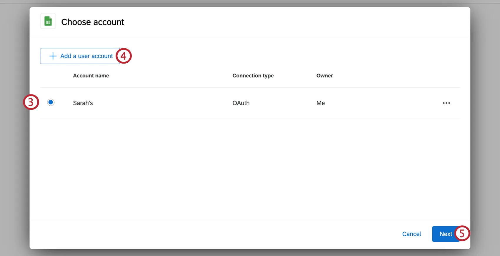 selecting a user account