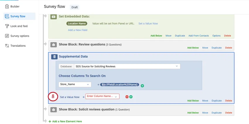 Configuración de valores para datos embebidos en elementos de datos complementarios