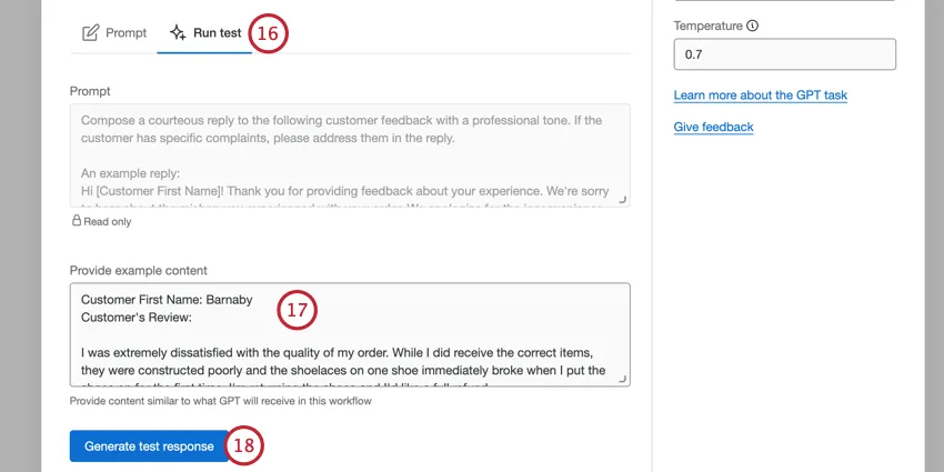 running a test response