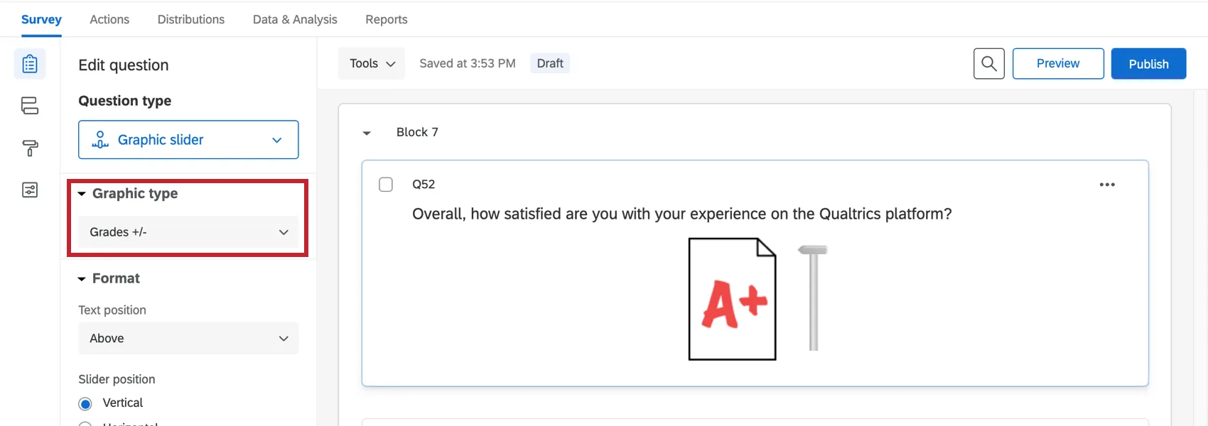 グラフィックスライダーは、裏打ちされた紙に書かれたような成績のグラフィックである。