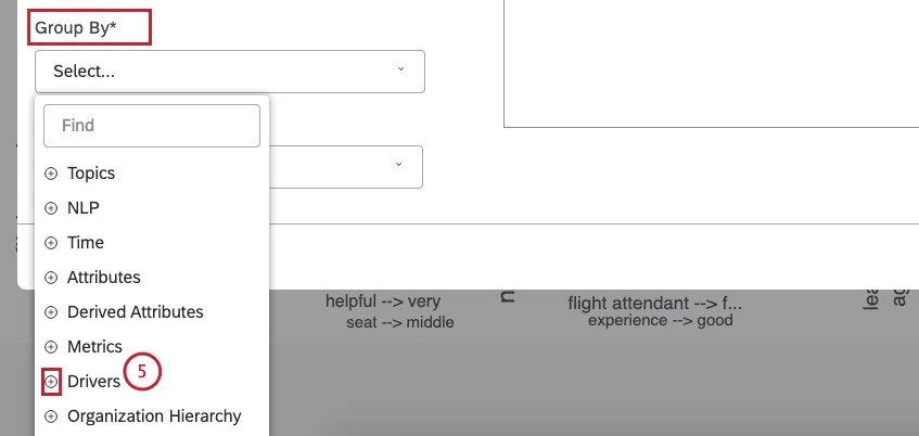 Selecione o driver que você deseja relatar nas opções Drivers (Drivers) no menu Group By (Agrupar por). Clique no ícone de mais ( + ) para visualizar todas as opções de Drivers disponíveis.