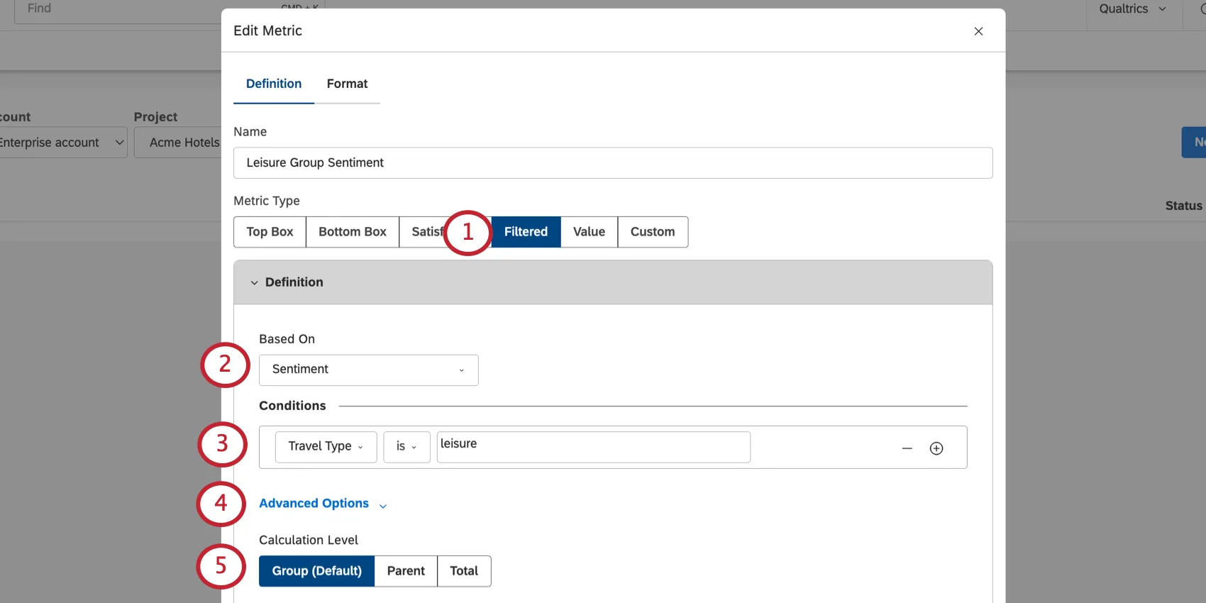 a filtered metric that meets the description below