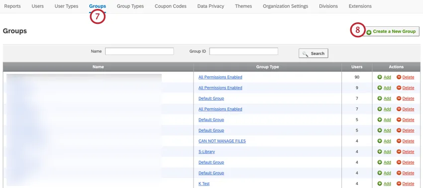 the groups tab. the create a new group button is on the right side