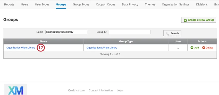 the groups tab with our newly created group visible