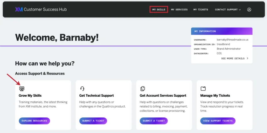 homepage of the customer success hub