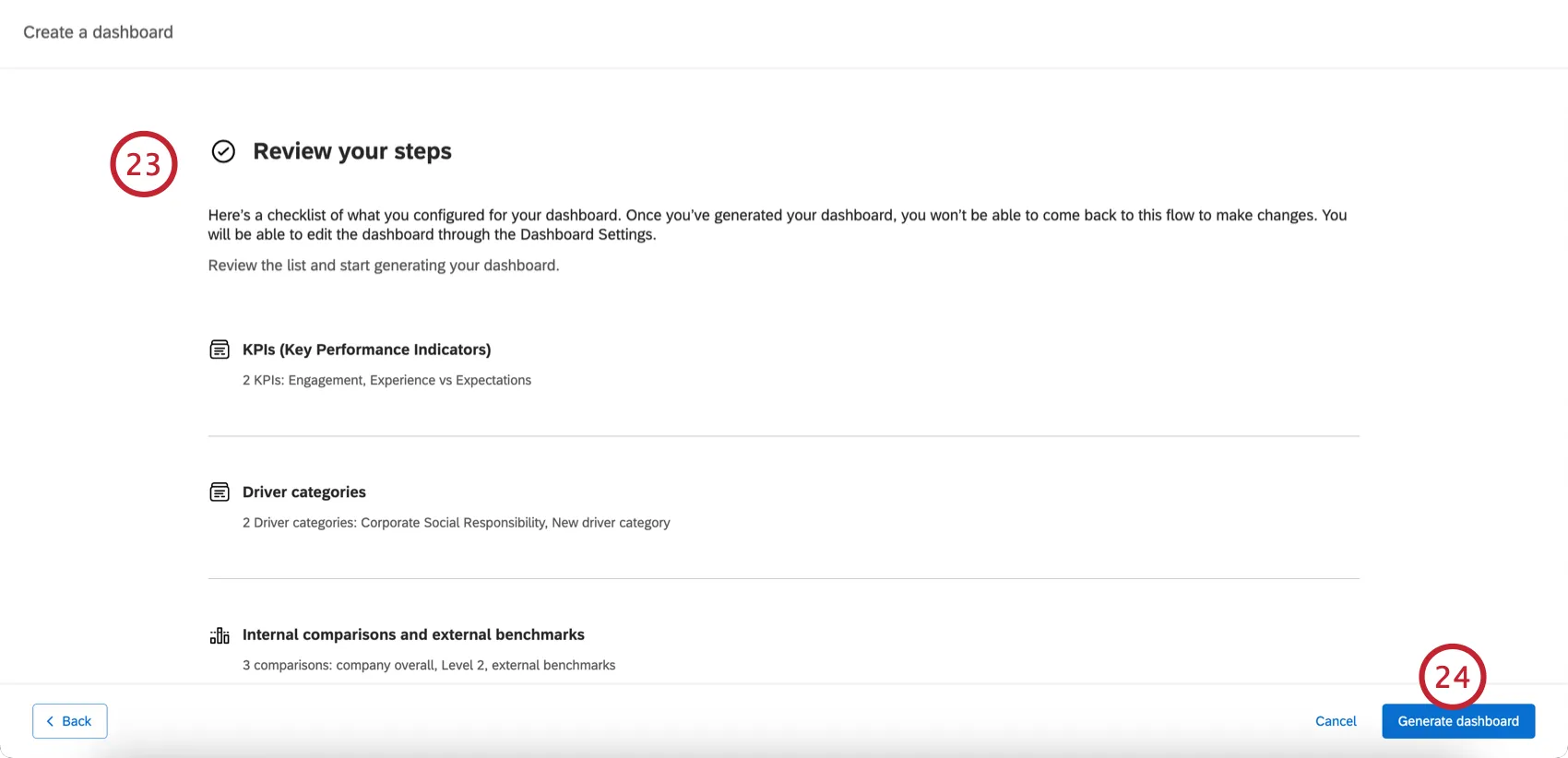 revisão das configurações dashboard