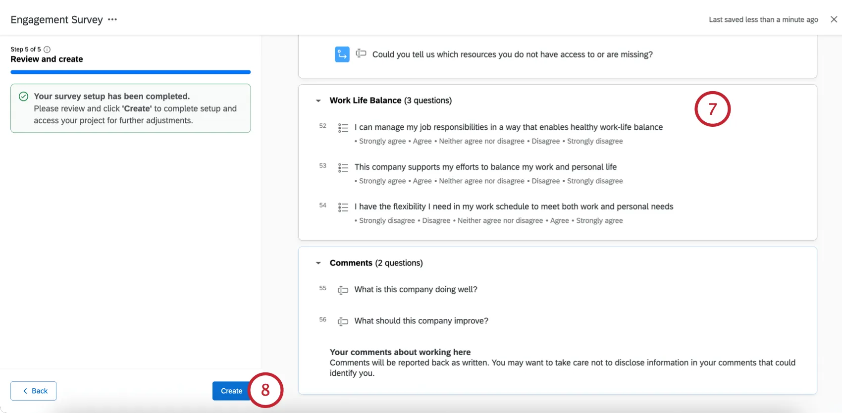 reviewing the survey before generating it