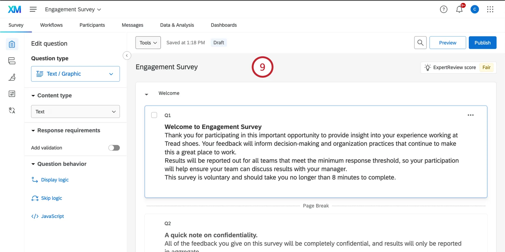 editing the generated survey