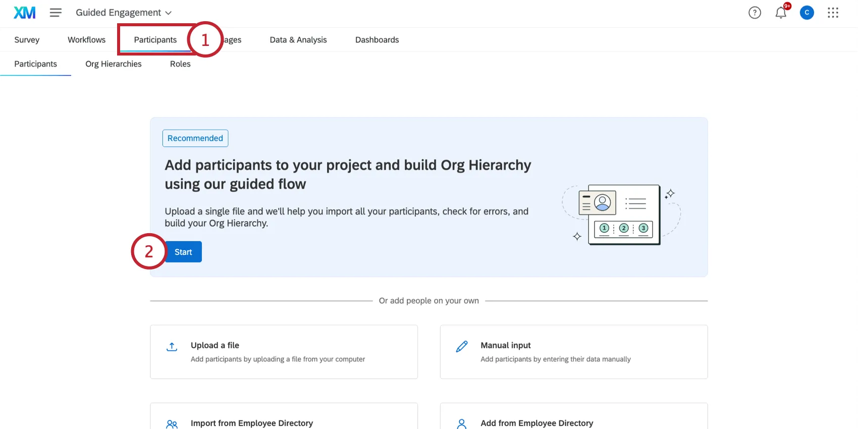 starting the guided flow in the participants tab
