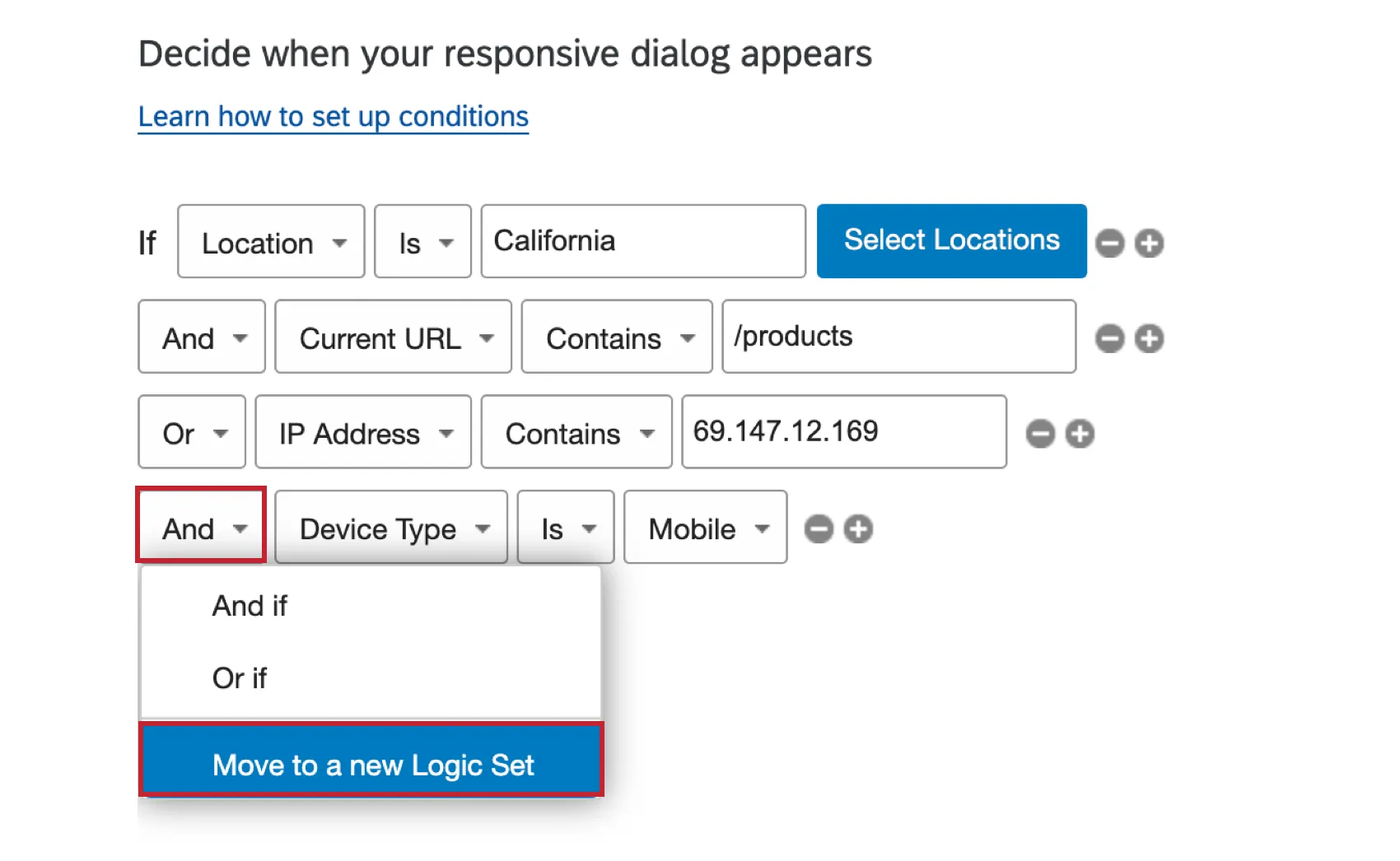 And dropdown with Move to a new logic set highlighted