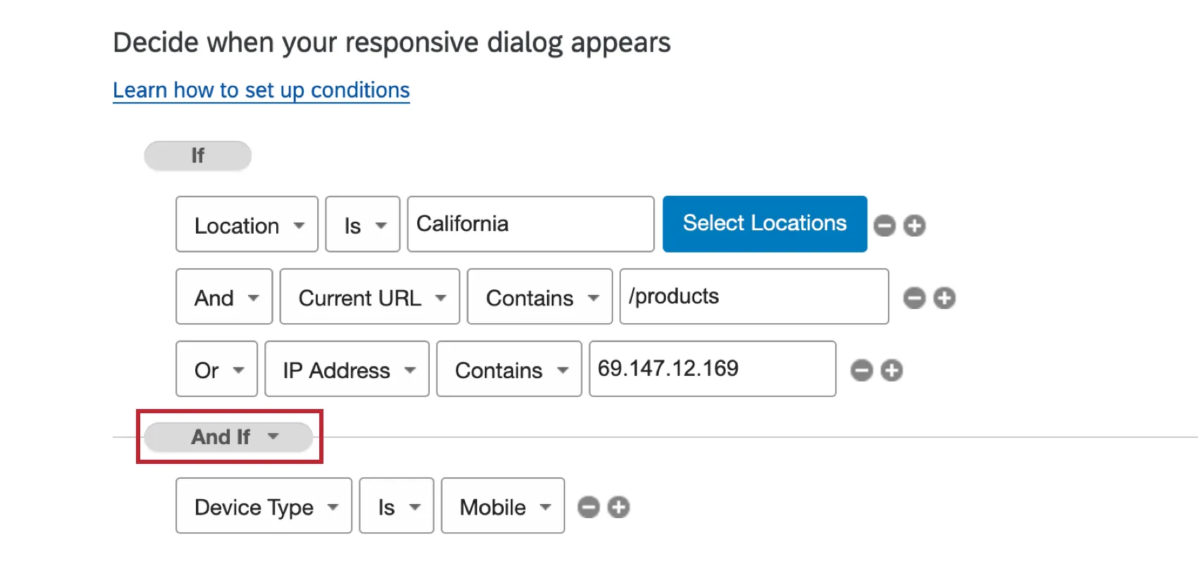 Y si la conjunto lógico está resaltada, aparece el menú desplegable