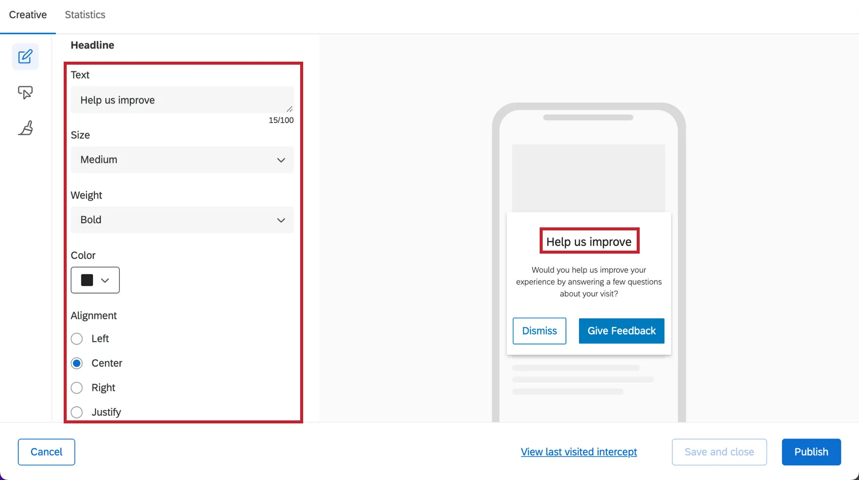 headline on a mobile app prompt creative