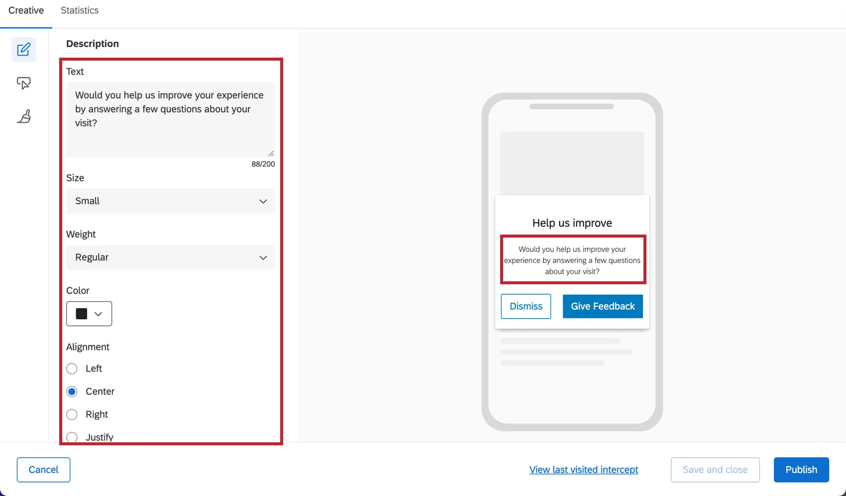 editing description in a mobile app prompt creative