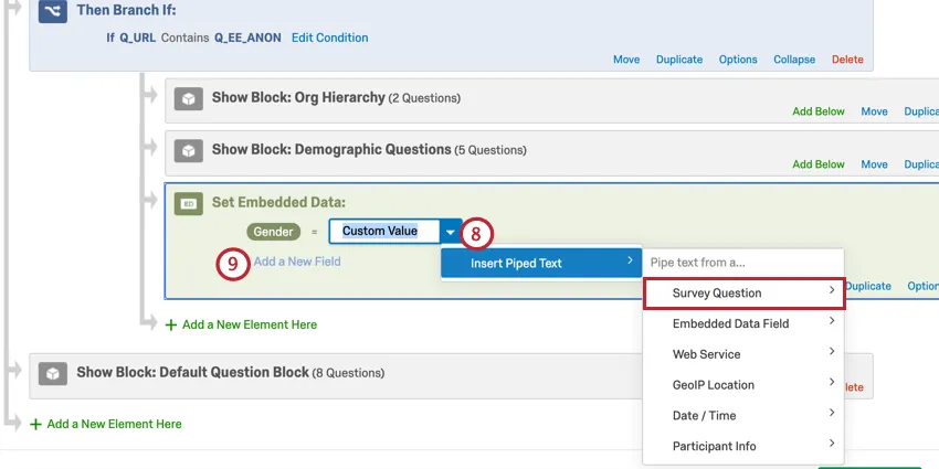 selecting a value from a survey question for saving demographic data as metadata