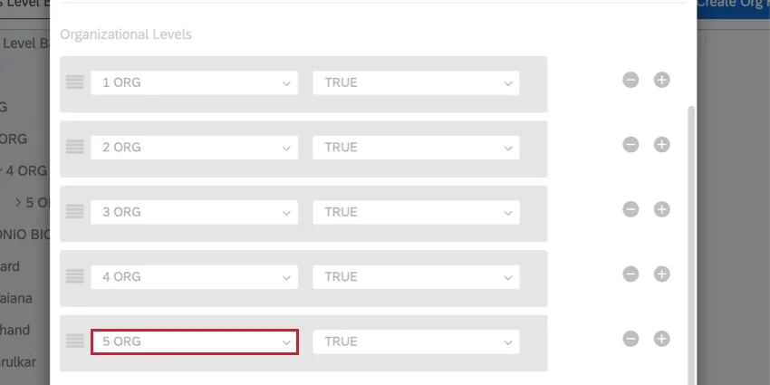 la configurazione della gerarchia dellorganizzazione. lultimo livello è in fondo alla lista