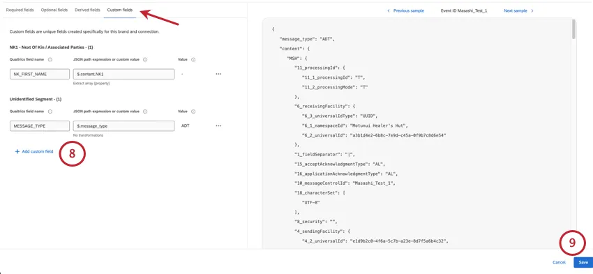 longlet des champs personnalisés