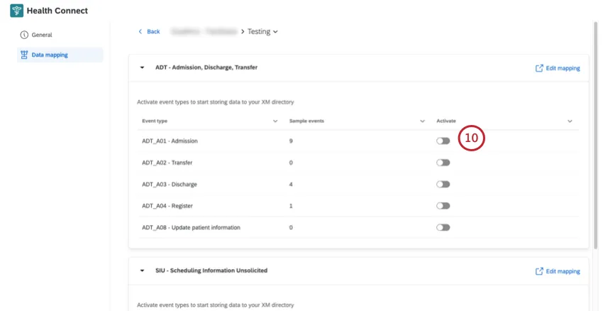 Activar el interruptor siguiente a cada tipo de evento