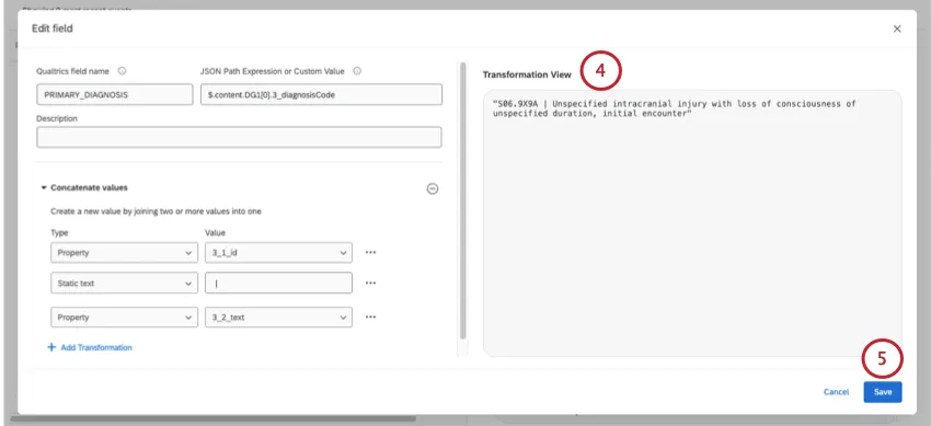 transformation preview JSON