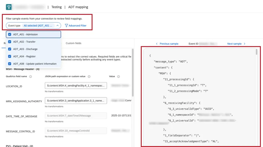 filtragem do mapeador e alteração da visualização do JSON que aparece