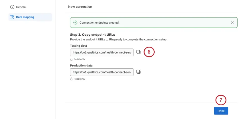 endpoint per i dati di test e di produzione