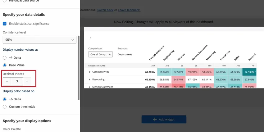 die Option Dezimalstelle