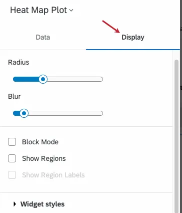 dans le volet dédition dun widget, dans longlet de données par défaut. limage montre le passage à longlet daffichage, ce qui modifie les options dédition