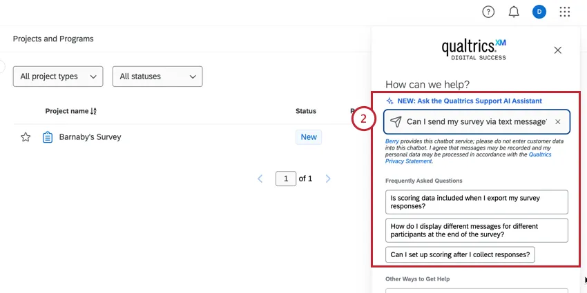 Digitar uma pergunta e pressionar enter no teclado