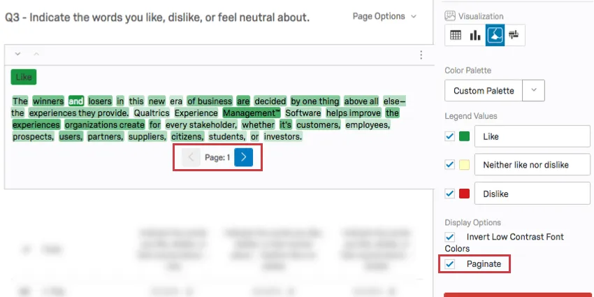 paginar está selecionado, portanto, há uma navegação de páginas na parte inferior da visualização