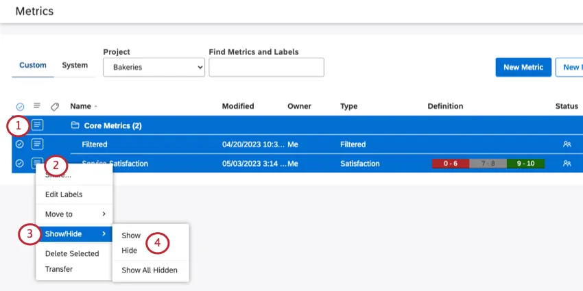 multiple metrics selected