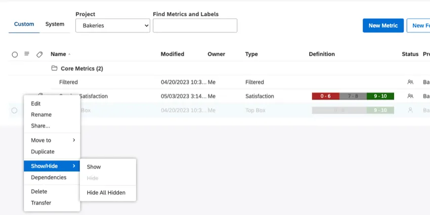 Nascondi tutte le opzioni nascoste