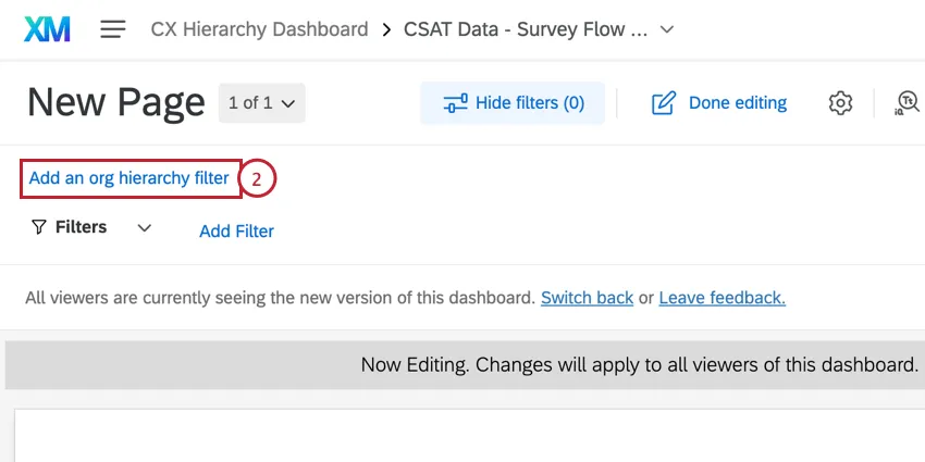 clicking the add org hierarchy filter option