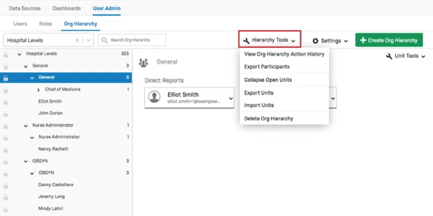 Hierarchy Tools button is in the middle between where the dropdown is that you select hierarchies from, and the green creation button on the right