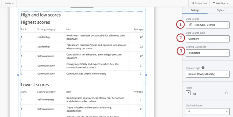 Click on a visualization to open the editing pane. First three dropdown fields regarding data sources are highlighted here