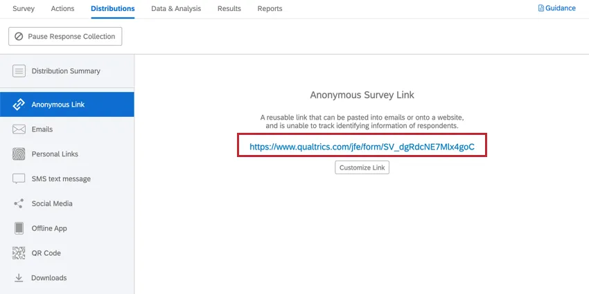 selecting the anonymous link
